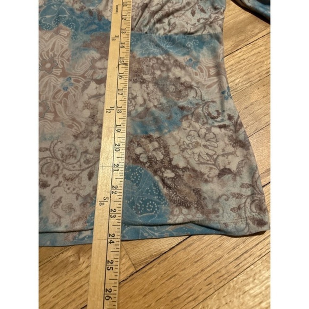 No Boundaries Top 1X Teal Brown Floral V-Neck 3/4 Sleeve Boho Blouse‎ y2k 2000s - Picture 7 of 7